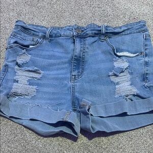 Denim Blue Distressed Women Shorts